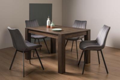 Bentley Designs Turin Dark Oak 4-6 Seater Extending Dining Table with 4 Fontana Grey Velvet Chairs