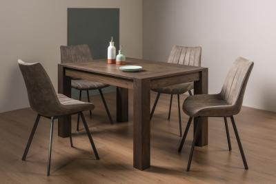 Bentley Designs Turin Dark Oak 46 Seater Extending Dining Table With 4 Fontana Tan Faux Suede Fabric Chairs