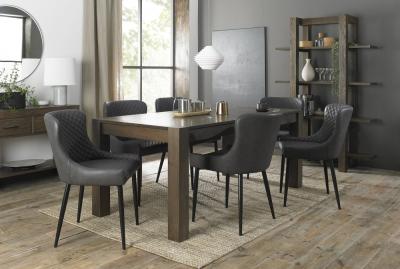 Product photograph of Bentley Designs Turin Dark Oak 6-10 Seater Extending Dining Table With 8 Cezanne Dark Grey Faux Leather Chairs - Black Legs from Choice Furniture Superstore