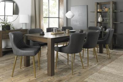 Bentley Designs Turin Dark Oak 610 Seater Extending Dining Table With 8 Cezanne Dark Grey Faux Leather Chairs Gold Legs