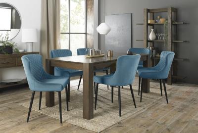 Bentley Designs Turin Dark Oak 610 Seater Extending Dining Table With 8 Cezanne Petrol Blue Velvet Chairs Black Legs