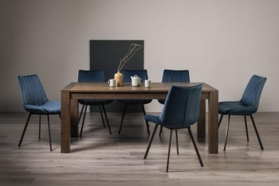 Product photograph of Bentley Designs Turin Dark Oak 6-10 Seater Extending Dining Table With 8 Fontana Blue Velvet Chairs from Choice Furniture Superstore