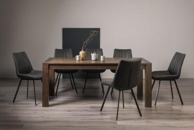 Bentley Designs Turin Dark Oak 610 Seater Extending Dining Table With 8 Fontana Dark Grey Faux Suede Fabric Chairs