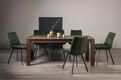 Bentley Designs Turin Dark Oak 610 Seater Extending Dining Table With 8 Fontana Green Velvet Chairs