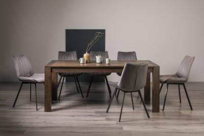 Bentley Designs Turin Dark Oak 610 Seater Extending Dining Table With 8 Fontana Grey Velvet Chairs