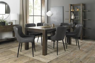 Bentley Designs Turin Dark Oak 68 Seater Extending Dining Table With 6 Cezanne Dark Grey Faux Leather Chairs Black Legs