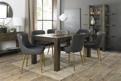 Product photograph of Bentley Designs Turin Dark Oak 6-8 Seater Extending Dining Table With 6 Cezanne Dark Grey Faux Leather Chairs - Gold Legs from Choice Furniture Superstore
