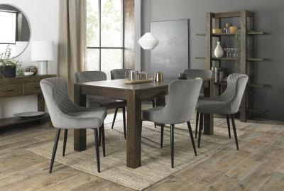 Bentley Designs Turin Dark Oak 68 Seater Extending Dining Table With 6 Cezanne Grey Velvet Chairs Black Legs