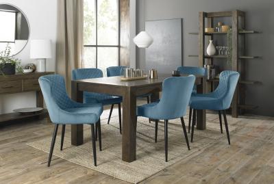 Product photograph of Bentley Designs Turin Dark Oak 6-8 Seater Extending Dining Table With 6 Cezanne Petrol Blue Velvet Chairs - Black Legs from Choice Furniture Superstore