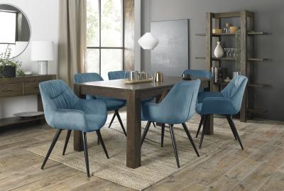 Product photograph of Bentley Designs Turin Dark Oak 6-8 Seater Extending Dining Table With 6 Dali Petrol Blue Velvet Chairs from Choice Furniture Superstore