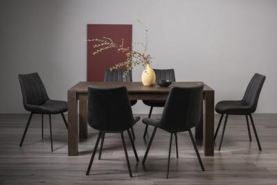 Bentley Designs Turin Dark Oak 68 Seater Extending Dining Table With 6 Fontana Dark Grey Faux Suede Fabric Chairs