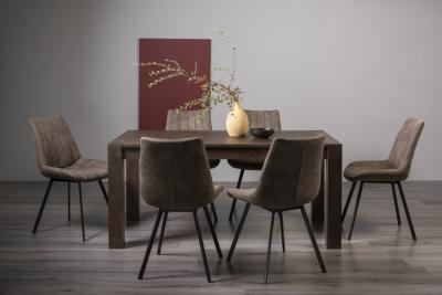 Bentley Designs Turin Dark Oak 68 Seater Extending Dining Table With 6 Fontana Tan Faux Suede Fabric Chairs