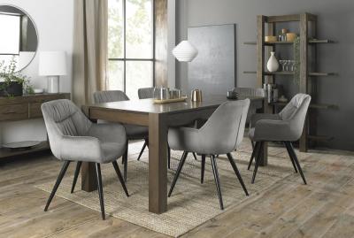 Bentley Designs Turin Dark Oak Large 68 Seater Extending Dining Table With 6 Dali Grey Velvet Chairs