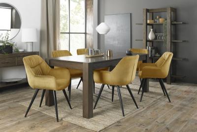 Bentley Designs Turin Dark Oak Large 68 Seater Extending Dining Table With 6 Dali Mustard Velvet Chairs