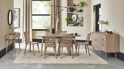 Bentley Designs Dansk Scandi Oak 6 Seater Dining Table With 6 Ilva Spindle Chairs In Scandi Oak