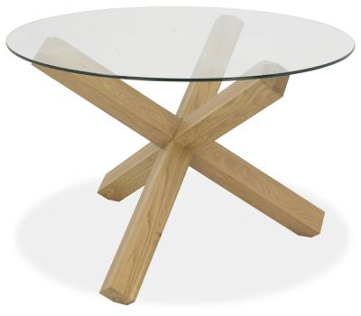 Product photograph of Bentley Designs Turin Light Oak Circular Glass 4 Seater Round Dining Table from Choice Furniture Superstore