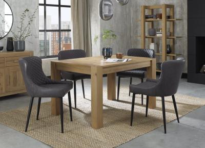 Bentley Designs Turin Light Oak 46 Seater Extending Dining Table With 4 Cezanne Dark Grey Faux Leather Chairs Black Legs