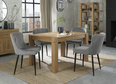 Bentley Designs Turin Light Oak 46 Seater Extending Dining Table With 4 Cezanne Grey Velvet Chairs Black Legs