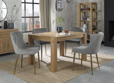 Product photograph of Bentley Designs Turin Light Oak 4-6 Seater Extending Dining Table With 4 Cezanne Grey Velvet Chairs - Gold Legs from Choice Furniture Superstore