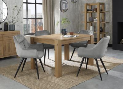 Bentley Designs Turin Light Oak 46 Seater Extending Dining Table With 4 Dali Grey Velvet Chairs