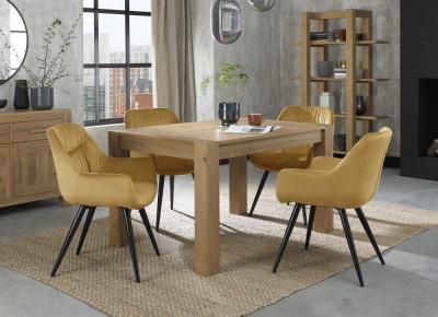 Bentley Designs Turin Light Oak 46 Seater Extending Dining Table With 4 Dali Mustard Velvet Chairs