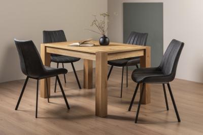 Bentley Designs Turin Light Oak 46 Seater Extending Dining Table With 4 Fontana Dark Grey Faux Suede Fabric Chairs