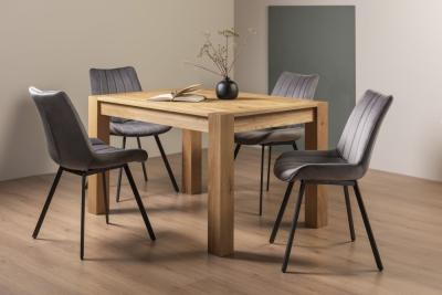 Bentley Designs Turin Light Oak 46 Seater Extending Dining Table With 4 Fontana Grey Velvet Chairs