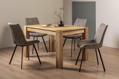 Bentley Designs Turin Light Oak 46 Seater Extending Dining Table With 4 Fontana Tan Faux Suede Fabric Chairs