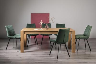 Bentley Designs Turin Light Oak 610 Seater Extending Dining Table With 8 Fontana Green Velvet Chairs