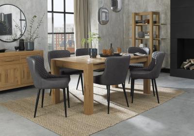 Bentley Designs Turin Light Oak 68 Seater Extending Dining Table With 6 Cezanne Dark Grey Faux Leather Chairs Black Legs