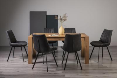 Bentley Designs Turin Light Oak 68 Seater Extending Dining Table With 6 Fontana Dark Grey Faux Suede Fabric Chairs