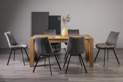 Bentley Designs Turin Light Oak 68 Seater Extending Dining Table With 6 Fontana Grey Velvet Chairs