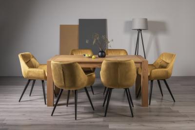 Bentley Designs Turin Light Oak 6 Seater Dining Table With 6 Dali Mustard Velvet Chairs