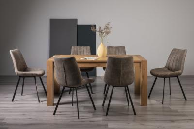 Bentley Designs Turin Light Oak 6 Seater Dining Table With 6 Fontana Tan Faux Suede Fabric Chairs