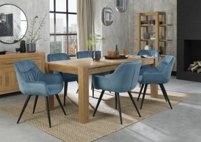 Product photograph of Bentley Designs Turin Light Oak Large 8 Seater Extending Dining Table With 6 Dali Petrol Blue Velvet from Choice Furniture Superstore