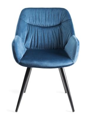 Bentley Designs Dali Petrol Blue Velvet Fabric Dining Chair With Black Legs Sold In Pairs