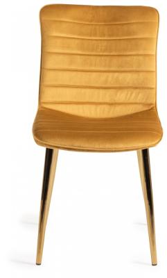 Bentley Designs Rothko Mustard Velvet Fabric Dining Chair With Gold Legs Sold In Pairs