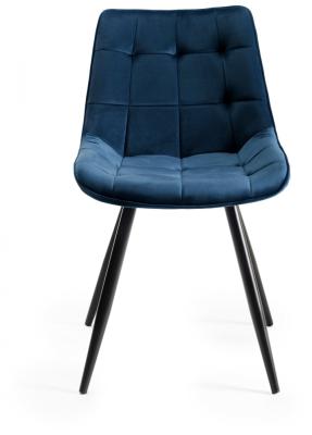 Bentley Designs Seurat Blue Velvet Fabric Dining Chair With Black Legs Sold In Pairs
