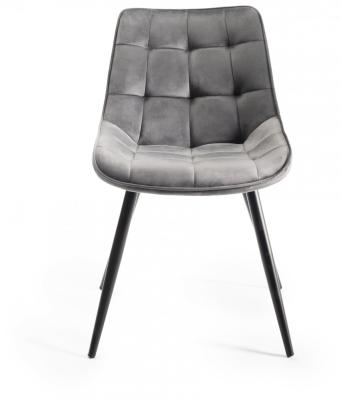 Bentley Designs Seurat Grey Velvet Fabric Dining Chair With Black Legs Sold In Pairs