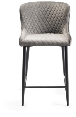 Bentley Designs Cezanne Grey Velvet Fabric Barstool With Black Legs Sold In Pairs