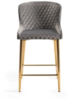 Bentley Designs Cezanne Grey Velvet Fabric Barstool With Gold Legs Sold In Pairs