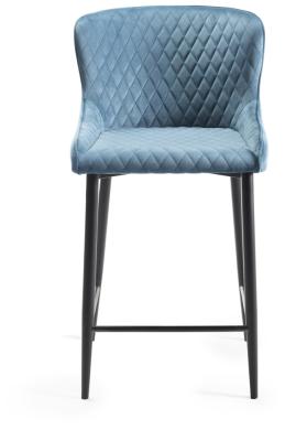 Bentley Designs Cezanne Petrol Blue Velvet Fabric Barstool With Black Legs Sold In Pairs