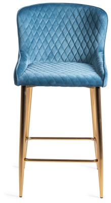 Product photograph of Bentley Designs Cezanne Petrol Blue Velvet Fabric Barstool With Gold Legs Sold In Pairs from Choice Furniture Superstore