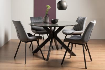 Bentley Designs Hirst Grey Painted Glass 4 Seater Dining Table With 4 Fontana Grey Velvet Chairs