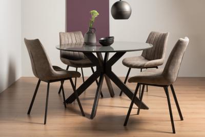 Product photograph of Bentley Designs Hirst Grey Painted Glass 4 Seater Dining Table With 4 Fontana Tan Faux Suede Fabric Chairs from Choice Furniture Superstore