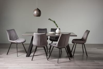 Product photograph of Bentley Designs Hirst Grey Painted Glass 6 Seater Dining Table With 6 Fontana Grey Velvet Chairs from Choice Furniture Superstore
