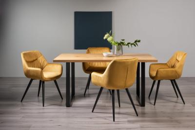 Bentley Designs Ramsay Oak Melamine 6 Seater Dining Table U Leg With 4 Dali Mustard Velvet Chairs