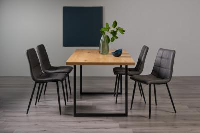 Bentley Designs Ramsay Oak Melamine 6 Seater Dining Table U Leg With 4 Mondrian Dark Grey Faux Leather Chairs