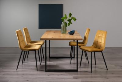 Product photograph of Bentley Designs Ramsay Oak Melamine 6 Seater Dining Table - U Leg With 4 Mondrian Mustard Velvet Chairs from Choice Furniture Superstore