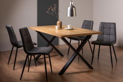 Bentley Designs Ramsay Oak Melamine 6 Seater Dining Table X Leg With 4 Mondrian Dark Grey Faux Leather Chairs